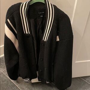 Women’s Sherpa Black and Cream Varsity Jacket